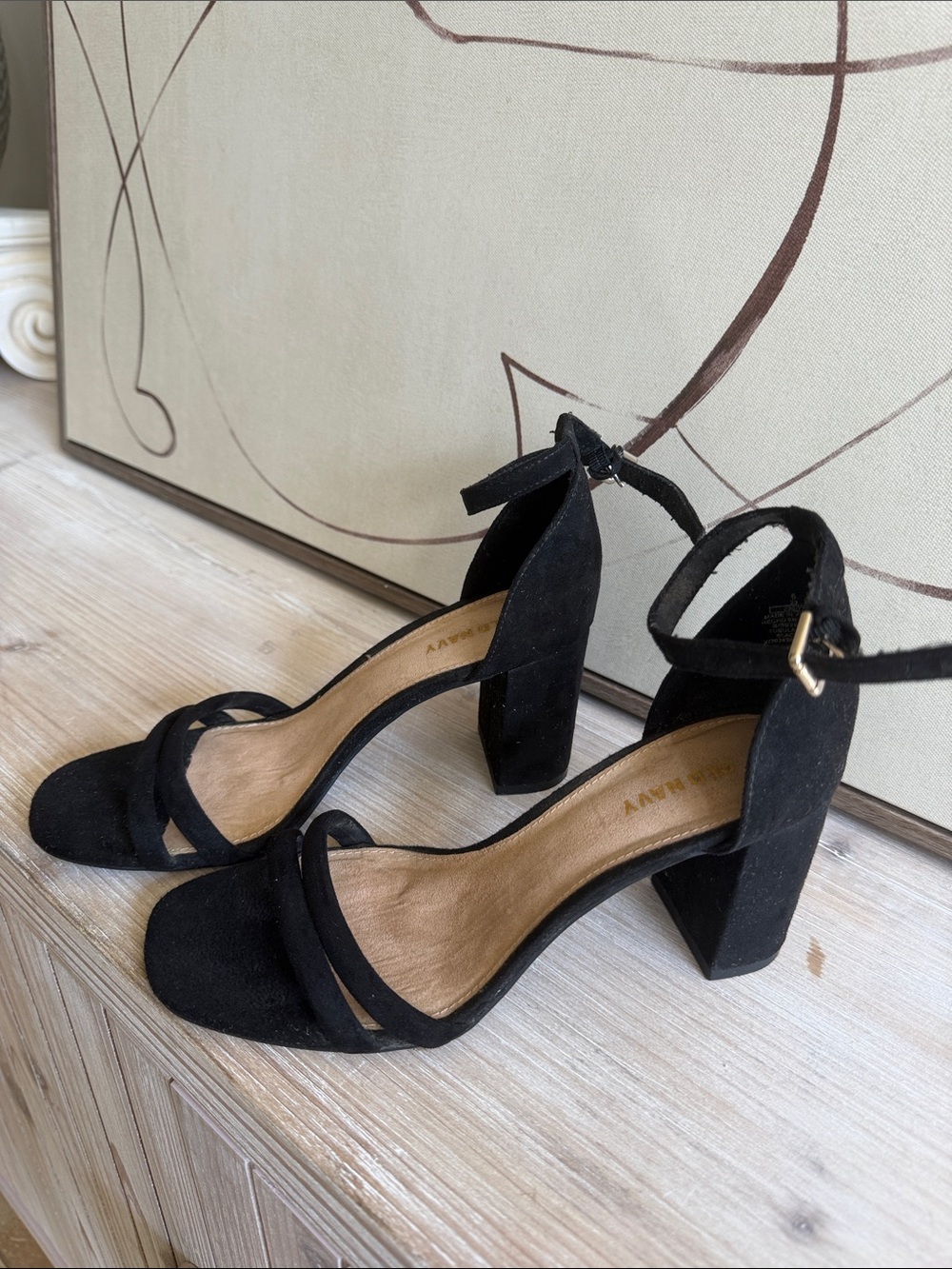NWOT Old Navy Black Suede-Look Block Heel Ankle-Strap Sandals